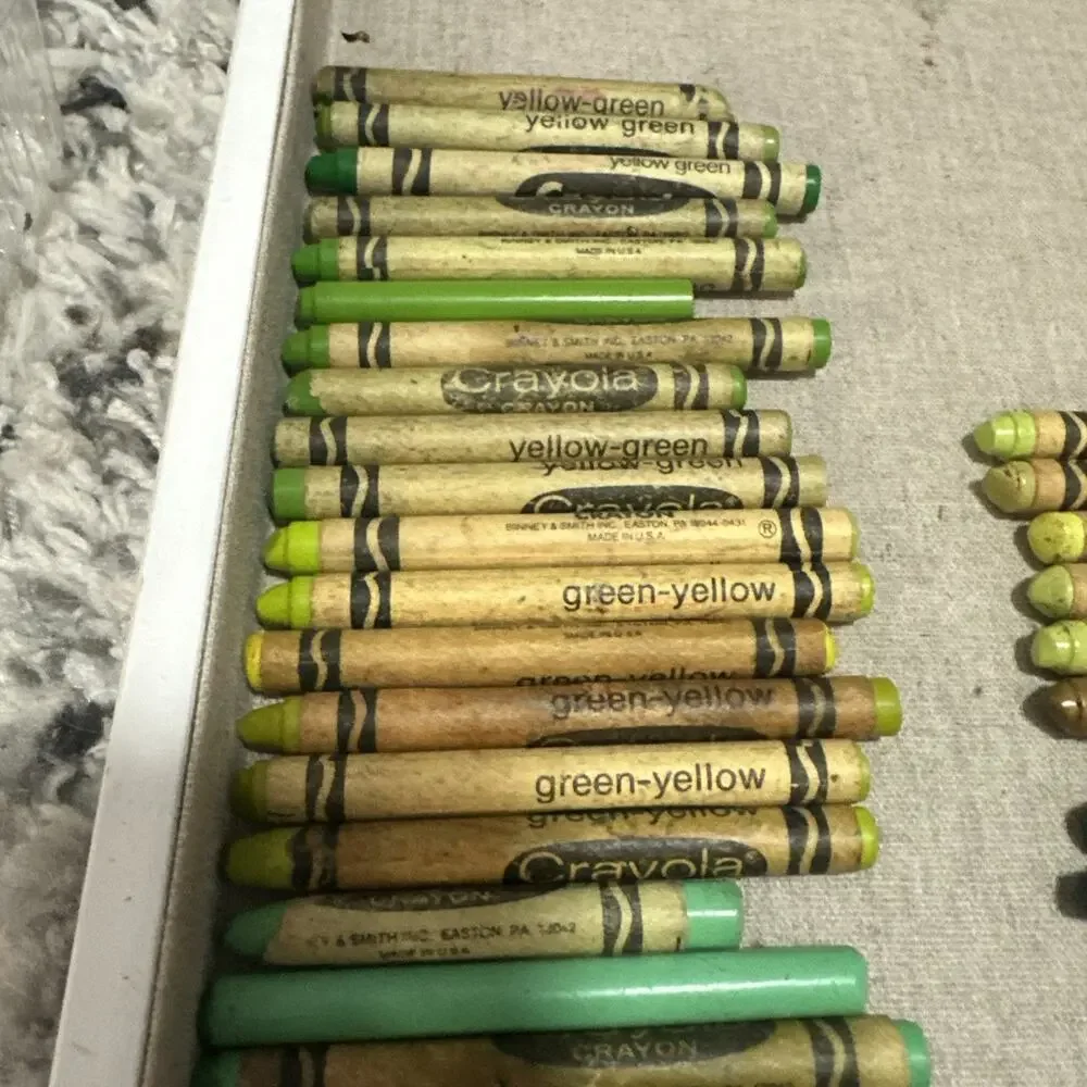 Vintage Binney Smith Crayola Crayons - Lot of 56 Greens And Yellows